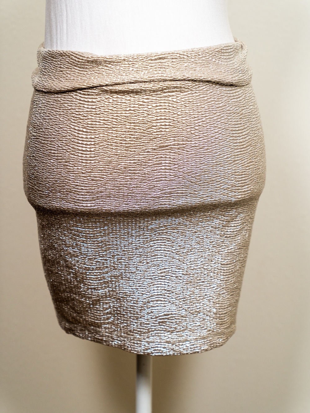 Decree Shimmery Beige Textured Pencil Skirt
